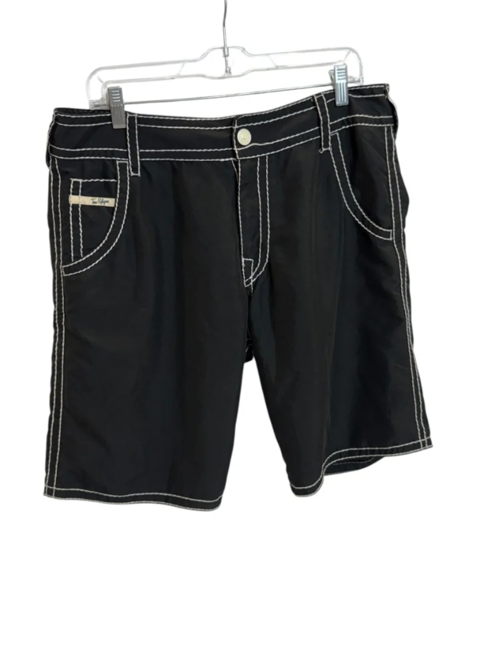 True Religion Men’s Black Swim Trunks White Stitching